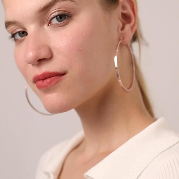 Sterling Silver Hoop Earrings Large Rose Gold Lightweight Big Hoops for Women - Picture 2 of 6